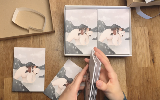 Me counting postcards