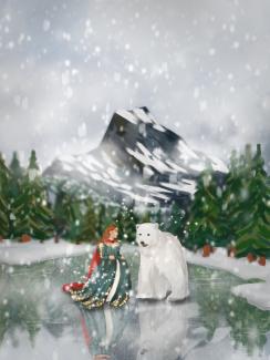 A princess and a polar bear illustration