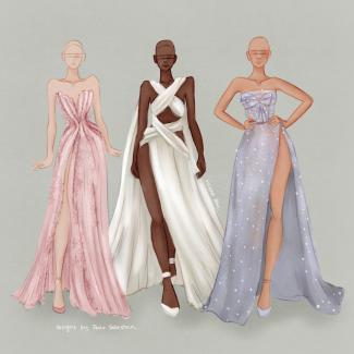 Fashion Illustration of three gowns
