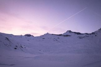 a mountain range, morning pink sky