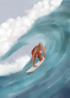Surfer under a wave