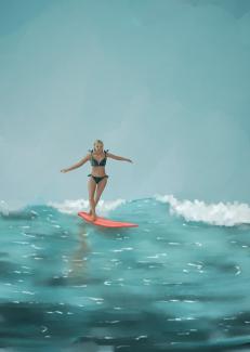 a surfing woman