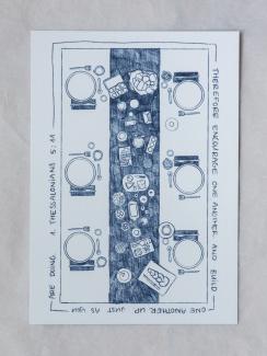 A brunch table postcard