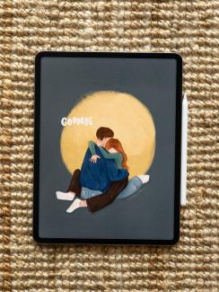 ipad, digital illustration of a hugging couple