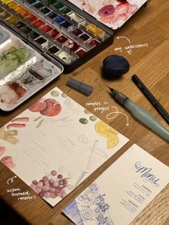 custom menu's illustrated with watercolours