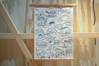 the illustrated lovestory of a couple, as a poster, for wedding decor or to hang up at home