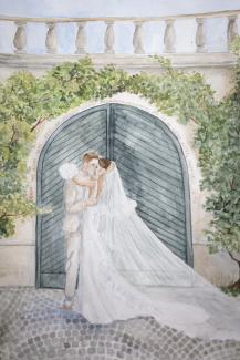 wedding couple close up, illustration watercolour, memento, wallart