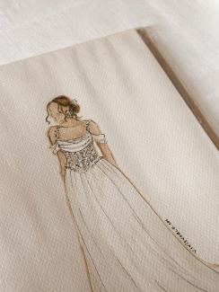 a fashion illustration of a bride, watercolour, live illustration