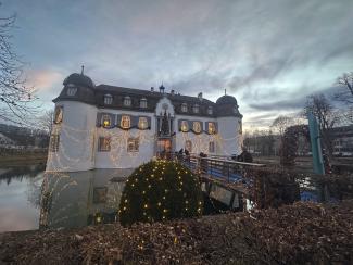 the castle in bottmingen. Here for a wedding fair, lights, decorated, location