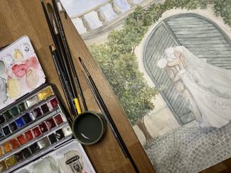 work in progress, watercolour illustration, wedding couple, custom art, bespoke illustration, romantic, 