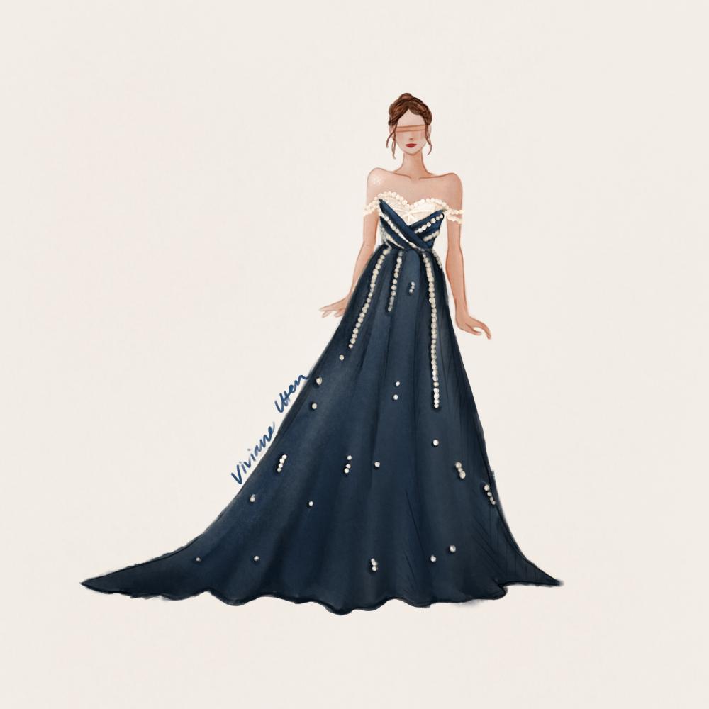 a fashion illustration of a ballgown