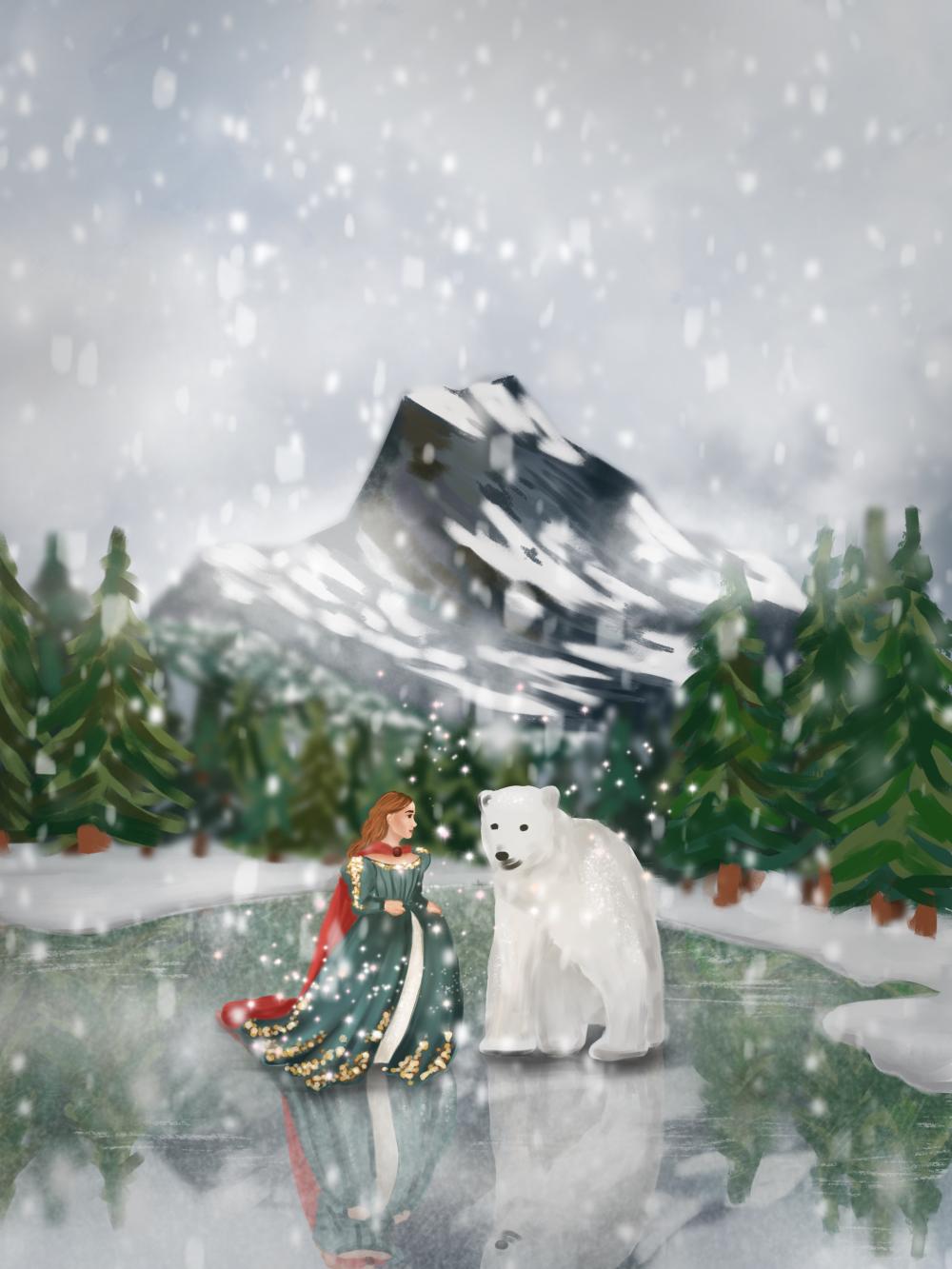 A princess and a polar bear illustration