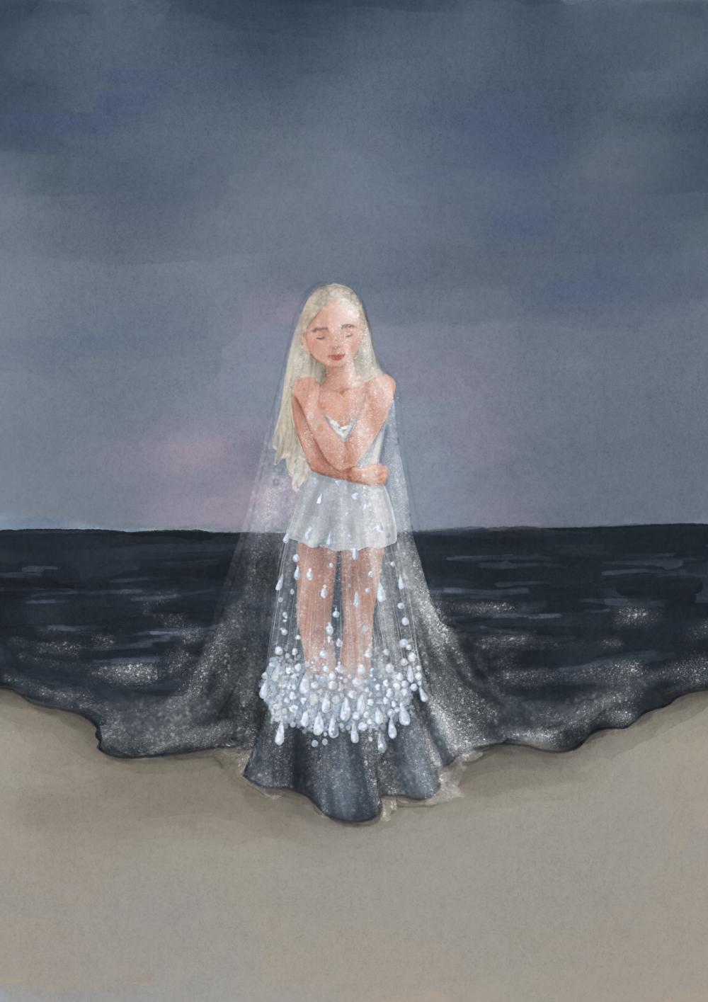 a fashion illustration inspired by tears